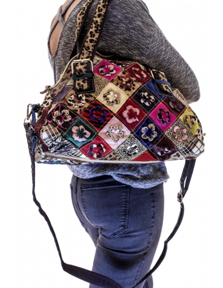 Geantă din piele multicoloră