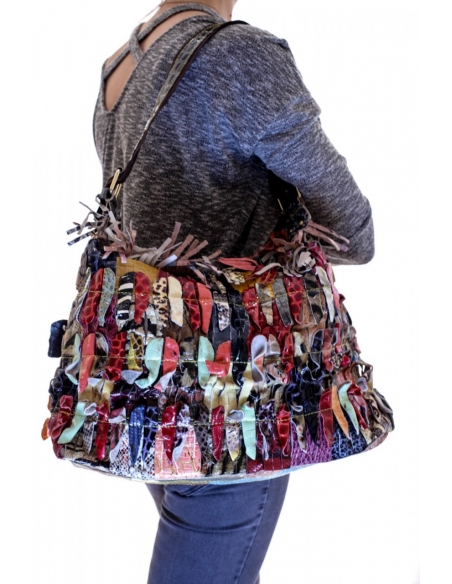 Geantă din piele multicoloră