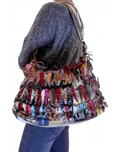Geantă din piele multicoloră