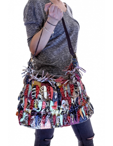 Geantă din piele multicoloră