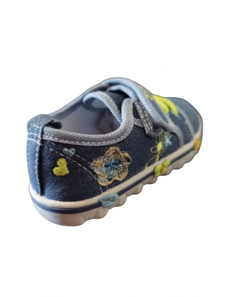 Tenisi pentru Fetițe din Denim cu Broderie Florală și Talpă Decorativă