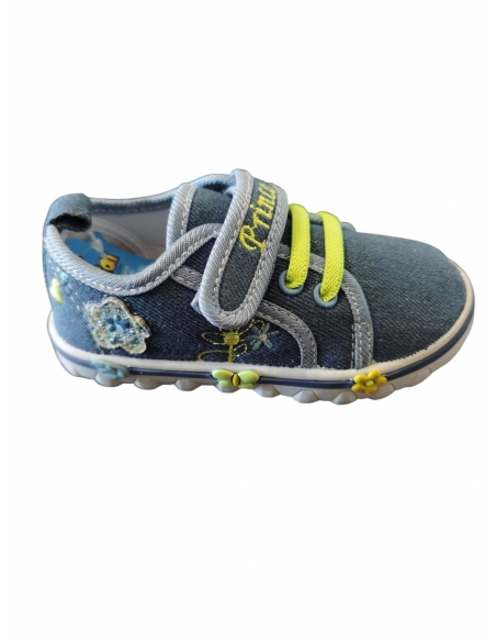 Tenisi pentru Fetițe din Denim cu Broderie Florală și Talpă Decorativă