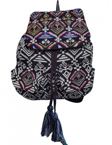 Rucsac din material textil cu broderie manuală, strasuri și paiete - Dimensiuni 36x33x15 cm