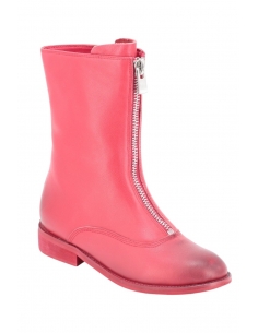 Ghete damă piele naturală rosu cu fermoar frontal – model elegant casual