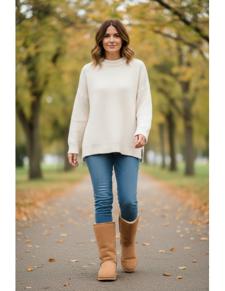 Cizme din piele intoarsa naturala tip ugg bej