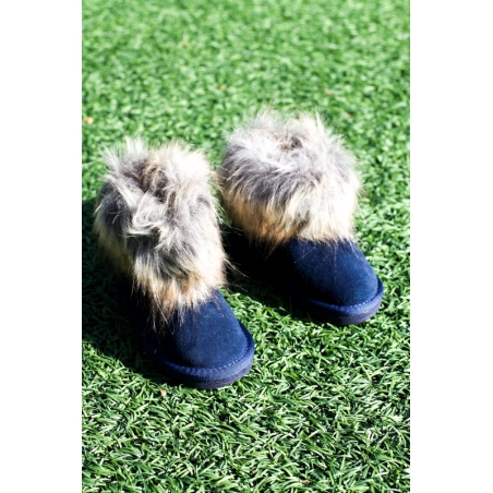 Cizme Tip Ugg Piele Intoarsa Blana Bleumarin