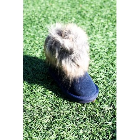 Cizme Tip Ugg Piele Intoarsa Blana Bleumarin