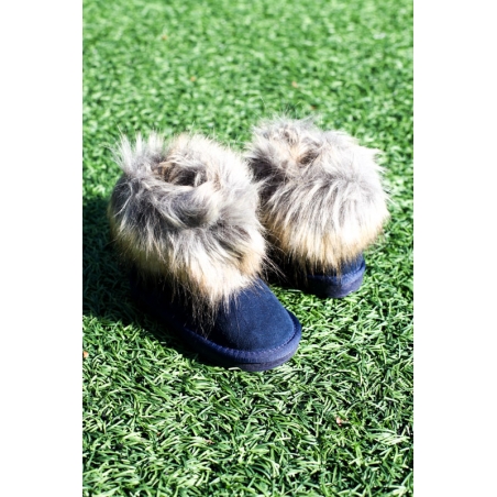 Cizme Tip Ugg Piele Intoarsa Blana Bleumarin