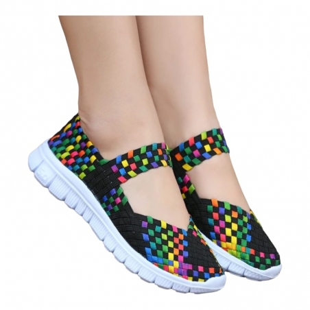 Espadrile elastice negre multicolor