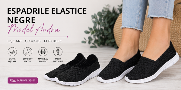 Espadrile Elastice Negre Model Andra – Alegerea Perfecta pentru Confort si Eleganta in Fiecare Zi